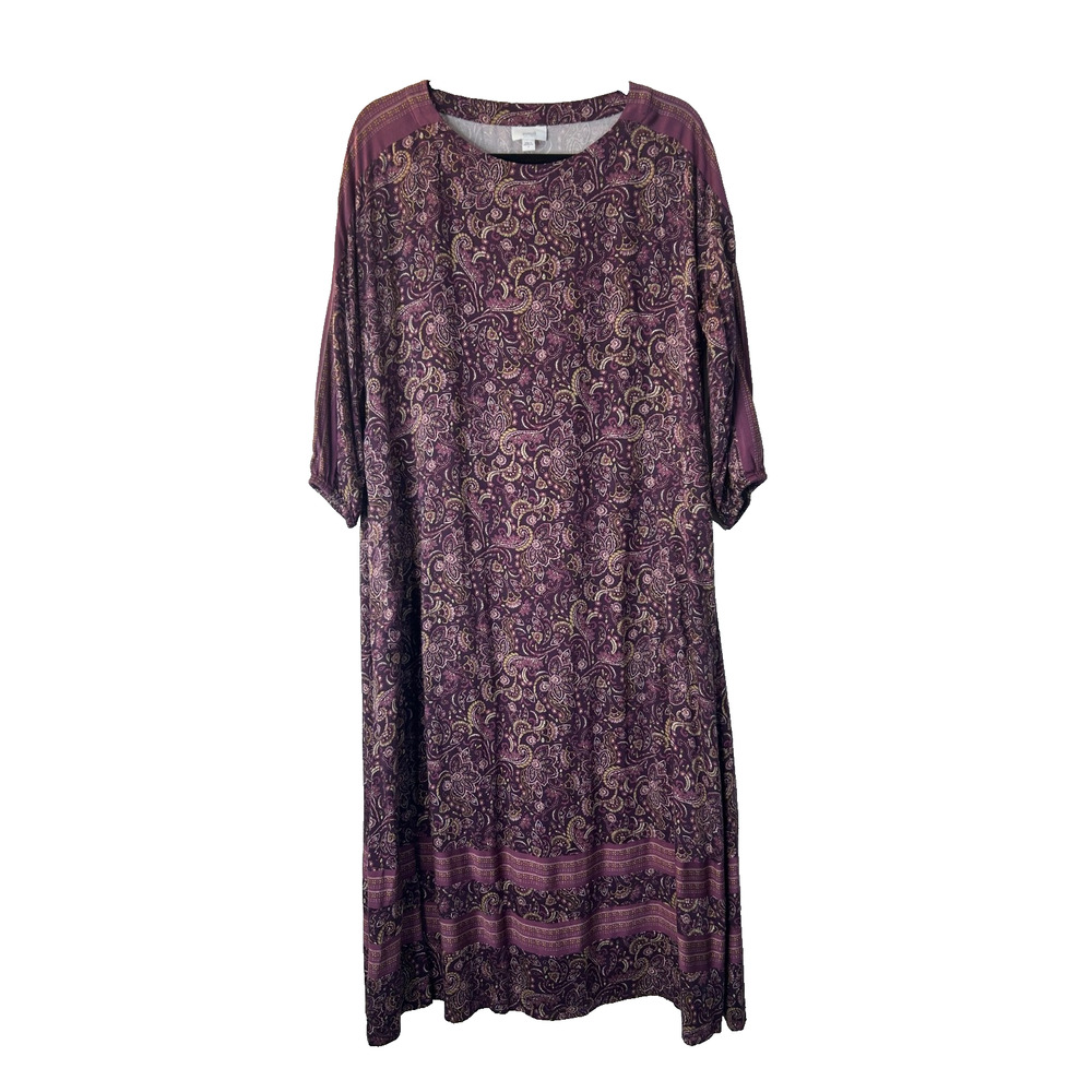 J. JILL Women's S Purple Paisley Floral Eco Vero Satin Maison Midi Shirt Dress